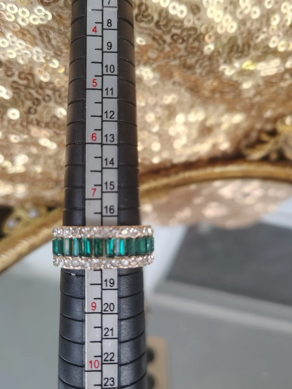 Emerald Band Ring with Clear Accents - Gold Tone
